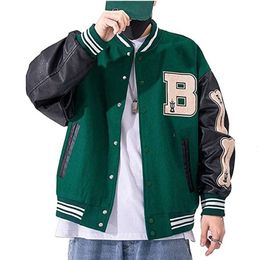 Casacos bomber do time do colégio jaquetas de pele de algodão streetwear com bolso manga de couro personalizado jaqueta de beisebol 64