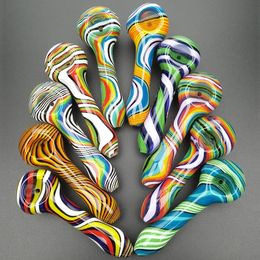 glass spoon pipes Color Strips Spoon Glass Pipe Smoking Pipes Hand Spoon Pipes Heady Glass Rainbow Smoking Accessories 10 Colors LL