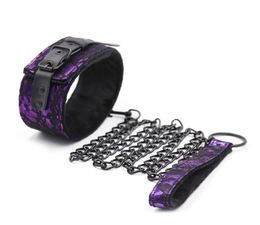 Lace Leather Chain Collar With Leash Bdsm Bondage Fetishs Dog Necklace Adult Lingerie Sex Flirting Toys Accessories For Couples J19227523