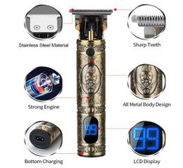 Close-cutting T9 LCD Display Digital Rechargeable Electric Clipper Barbershop Cordless 0mm T-blade Baldheaded Men VS Kemei6178366