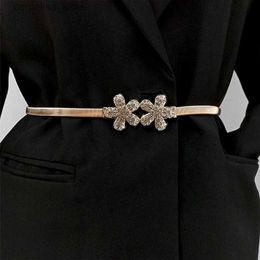 Belts Elastic Gold Chain Belt Female Waist Punk Y2K Silver Metal Rhinestone Belts For Women High Quality Luxury Golden WaistbandY240315