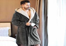 Winter Robe Men Coral Velvet Warm Bathrobe Comfort Grey Long Hooded Bath Robe Home Clothes Mens Sleep Robes Thick Dressing Gown 206896530
