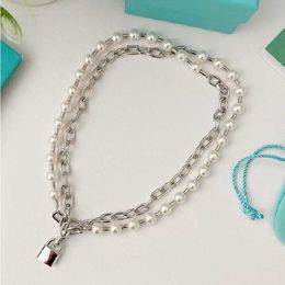 Designer tiffay and co lock chain pearl splicing Necklace various wearing methods hip hop personality versatile style can be used as sweater