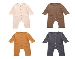 Cotton Long Sleeve Button Onesie Baby Rompers Autum Unisex Newborn Baby Clothes Solid Colour Infant Clothing 336M3570783