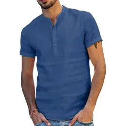 Mens t Shirts Stand Collar Shirt Stylish Button-up for Casual Business Wear Solid Colour Short Sleeves Loose Fit