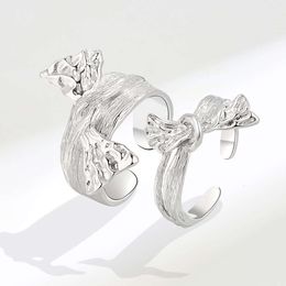 Style Korean Version Bow in Pure Silver, Niche Design with A Cool and Stylish High-end Opening Index Finger Ring for Women