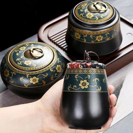 Storage Bottles Classic Ceramic Seal Jar Candy Nuts Tea With Lid Vintage Pattern Art Kitchen Food Container Home Decoration