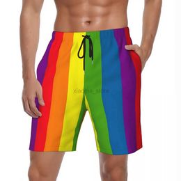 Men's Swimwear Mens Rainbow Gym Shorts Desing Classic Swimsuit Fashionable Cool Comfortable For Running Surf Hot Oversize Board Short Pants 240315