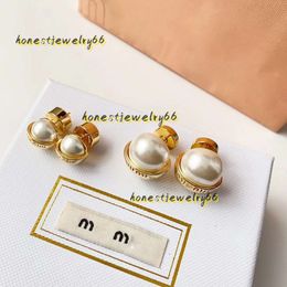 Stud 18k Gold Brand Letters Designer Earrings Stud Women Retro Vintage Luxury Pearl Round Ball Double Side Wear Chinese Earring Earings Ear Rings Charm Jewelry Gift
