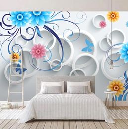 Dropship Custom Wall Murals Modern 3D Circles Blue Flower Children Room Bedroom Living Room TV Background Wall Decoration Mural Wa5827457