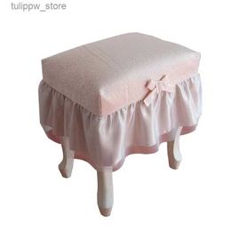 Chair Covers princess beige/pink rectangle makeup stool cover bench piano stool cover decorative flounce seat cushion round lace chair cover L240315