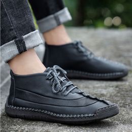 Fashion Leather Men Casual Shoes Handmade Breathable Cowhide Man Board Shoes Breathable Soft Working shoes Big Size 38-46