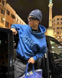 Men's Hoodies Sweatshirts Y2k Letter Print Blue Hoodies Women Clothes Couples 3D Tops Sweatshirt Goth Streetwear Tracksuit Men Clothing Oversized Hoodie L240315