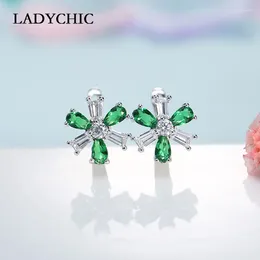 Stud Earrings LADYCHIC Fashion Silver Colour Green Crystal Flower For Women Party Wedding Earring Gift Jewellery LE1027