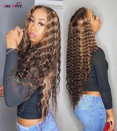 Highlight Loose Deep Wave Wig Colored Human Hair Wigs Honey Blonde Deep Curly Lace Front Human Hair Wigs Brazilian Closure Wigs8264798183