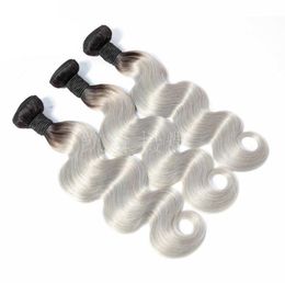 Brazilian Virgin Hair Extensions 1B Grey 3 Bundles Body Wave Human Hair 3 Pieces One Set 1BGrey Ombre Hair Products 1224inch5297017