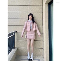 Two Piece Dress Women's Suit Jacket Skirt Small Fragrant Style Pink Celebrity Autumn 2024 Slimming Coat A-line High-end Two-piece Set