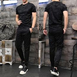 Men's Tracksuits Tracksuit Jogging Pants Sets No Logo Male T Shirt Stretch Sports Suits Camouflage Clothes For Men Gym Top Fashion Basic S