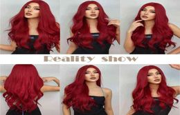 NXY Henry Margu Coloured Burgundy Wavy Synthetic Wigs Long Wine Red Natural for Women Halloween Cosplay Party Heat Resistant Wig 228203570