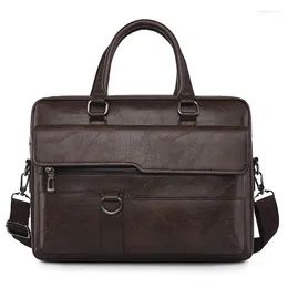 Briefcases High Quality Leather Briefcase Men's Business Office Laptop Handbag 14 Inch Shoulder Bag Male Brand Tote For A4 File XA355C