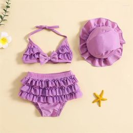 new Women's Swimwear 0-24M Fashion Summer Baby Girls Bikini Set Cute Bow Droop Neck Tops Layered Ruffles Shorts Hat Beachwear Best quality Best quality