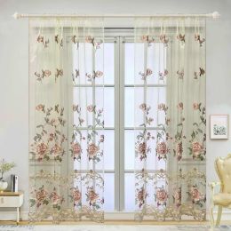 Curtains Rustic European Luxury Shiny Gold Thread Embroidery Floral Sheer Curtains for LivingRoom Bedroom Window Treatment Rod Pocket Top