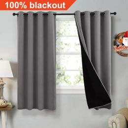 Curtains 100% Double Layers Blackout Curtain Drapery with Eyelets Black Liner Home Decor Cortina for Bedroom Living Room Decoration