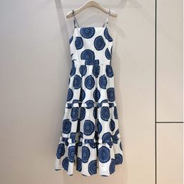 European fashion brand cotton circular printed gathered waist slip midi dress