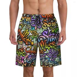 Men's Shorts Summer Board Man Word Graffiti Street Art Surfing Letter Print Short Pants Stylish Fast Dry Beach Trunks Big Size