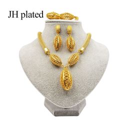 Earrings & Necklace Luxury Women Dubai 24k Gold Colour Jewellery Sets India Ethiopia African Bride Wedding Gifts Ring Bracelet338b