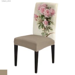 Chair Covers Pink Flower Rose Vintage Dining Chair Cover 4/6/8PCS Spandex Elastic Chair Slipcover Case for Wedding Hotel Banquet Dining Room L240315