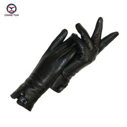 New Women's Gloves Genuine Leather Winter Warm Fluff Woman Soft Female Rabbit Fur Lining Riveted Clasp High-quality Mittens T239t