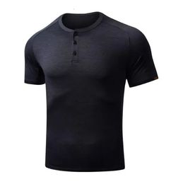 100% Merino Wool Henley T-Shirts Men Merino Short Sleeve Shirts Sports Running Everyday Tee Top Wicking Breathable Anti-Odor 240312