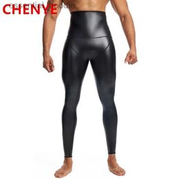 Men's Body Shapers Mens Black High Waist Leather Pants Body Shaper Waist Trainer Shapers Control Panties Compression Underwear Fitness Shaper PantsC24315