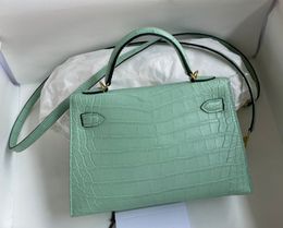 Bola de designer Bolsa de luxo Marca de bolsa de crocodilo fosco de crocodilo 19.5 cm Mini Totes Totalmente feita de qualidade Creme marrom verde CORES CREM EM RÁPIDO PREÇO ATRESENTE