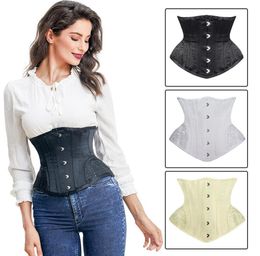 Plus Size Women Everyday 4 Flat Steel Bones and 12 Spiral Steel Bones Waist Training Underbust Corset Belt with Brocade Embroidery7630146