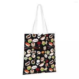 Shopping Bags Sushi Reusable Grocery Folding Totes Washable Lightweight Sturdy Polyester Gift