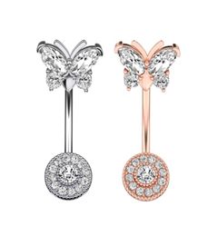 CZ Butterfly Belly Button Ring 14G Round Zircon Navel Barbell Women Body Piercing Jewelry9264306