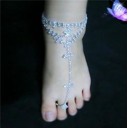 Sexy Crystal Women Bride Barefoot Sandal Foot Jewellery Anklet Chain Beach Sandal with Toe Ring Lady Party Anklet Wedding Bridal Acc5075717