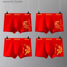 Underpants Men Boxer Cotton Underwear Breathable Panties Briefs Underpants New Year Of The Tiger Red Underwear Natal Year BoxershortsC24315