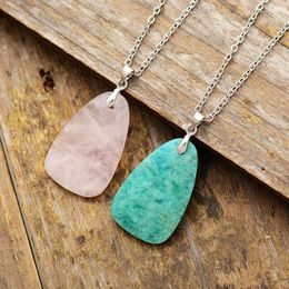 Pendant Necklaces Natural Stone Pink Quartz Amazonite Crystal Necklace Water Drop Shape Choker Couples Jewellery