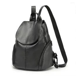 School Bags Women Korea Autumn Winter Small Backpack Female Ins Student Soft Leather Shoulder Bag Travel Soild Bagpack Black Rucksack Bolsas