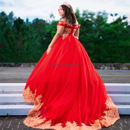 VIntage Red Quinceanera Dresses 2024 Gold Appliques Vestidos De Xv Anos Off Shoulders Sweet 16 Dress Elegant Debutante 15 Vestido De Para Fifteen Formal Birthday