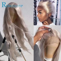 RONGDUOYI Cosplay Synthetic Lace Front Wigs Silver Grey Wig Synthetic Wavy Hair Lace Wigs For Women Heat Resistant Daily Used 240305