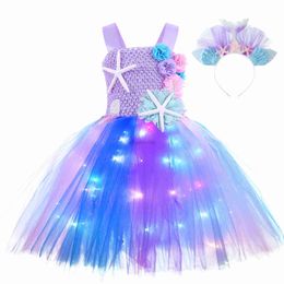 Girl's Dresses Girl Mermaid Tutu Headband Dress With Sequins Kids Ball Princess Birthday Costume Halloween Cosplay 240315