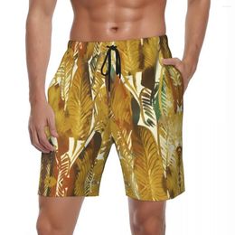Men's Shorts Vintage Yellow Leaves Board Summer Fashion Sports Surf Beach Short Pants Quick Drying Y2K Fun Oversize Trunks
