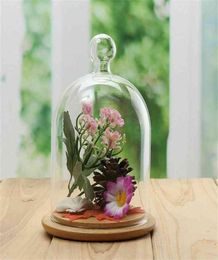 Home Decor Vases Glass Flower Display Cloche Bell Jar Dome Immortal Preservation Wooden Base Everlasting Cover 210913218G1224625