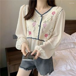 Women's Blouses Long Sleeve Design V-neck Short Chiffon Shirt Blusas Clothes For Women Tops Shirts