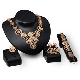 Dubai 18K Gold Pendant Flower Chain Necklace Sets Fashion African tripe Wedding Bridal Jewellery Sets Necklace Bracelet Earring238P