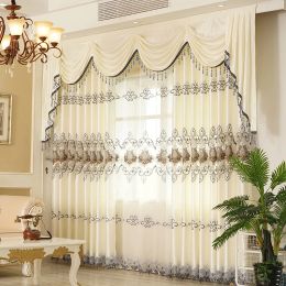 Curtains European Luxury White Beige Embroidered Curtains For Living Room High Quality Bedroom Study Kitchen Hotel Door Valance Curtains